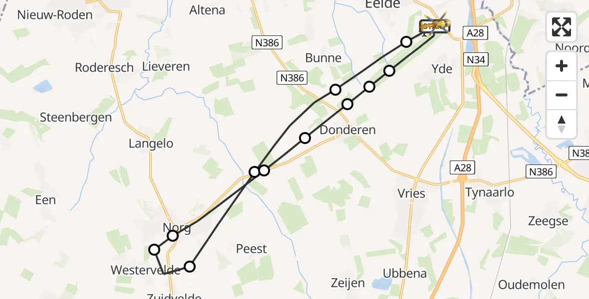 Vluchtroute Traumahelikopter Groningen Airport Eelde - Groningen Airport Eelde, 25 mei 2026, 17:46