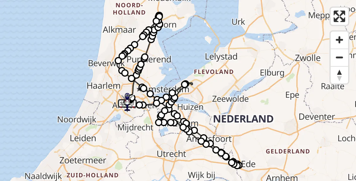 Vluchtroute Politiehelikopter Amsterdam Vliegveld Schiphol - Amsterdam Vliegveld Schiphol, 25 mei 2026, 20:54