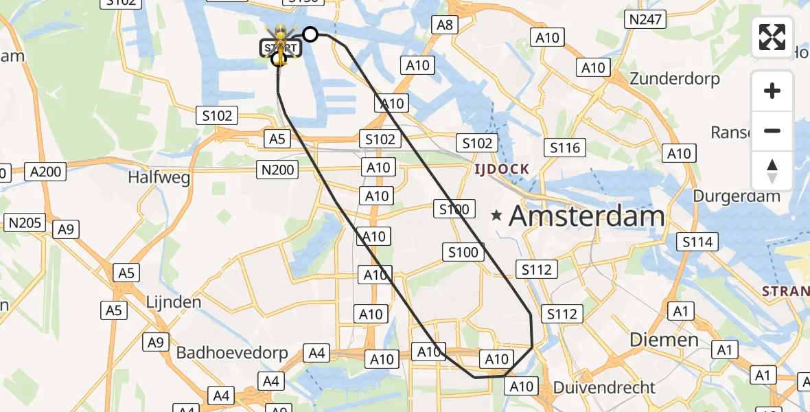 Vluchtroute Traumahelikopter Amsterdam Heliport - Amsterdam Heliport, 25 mei 2026, 21:07