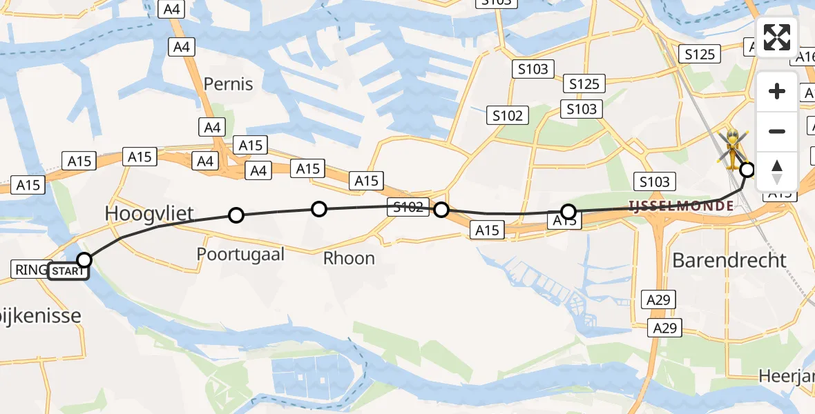 Vluchtroute Traumahelikopter Spijkenisse - Rotterdam, 25 mei 2026, 23:44