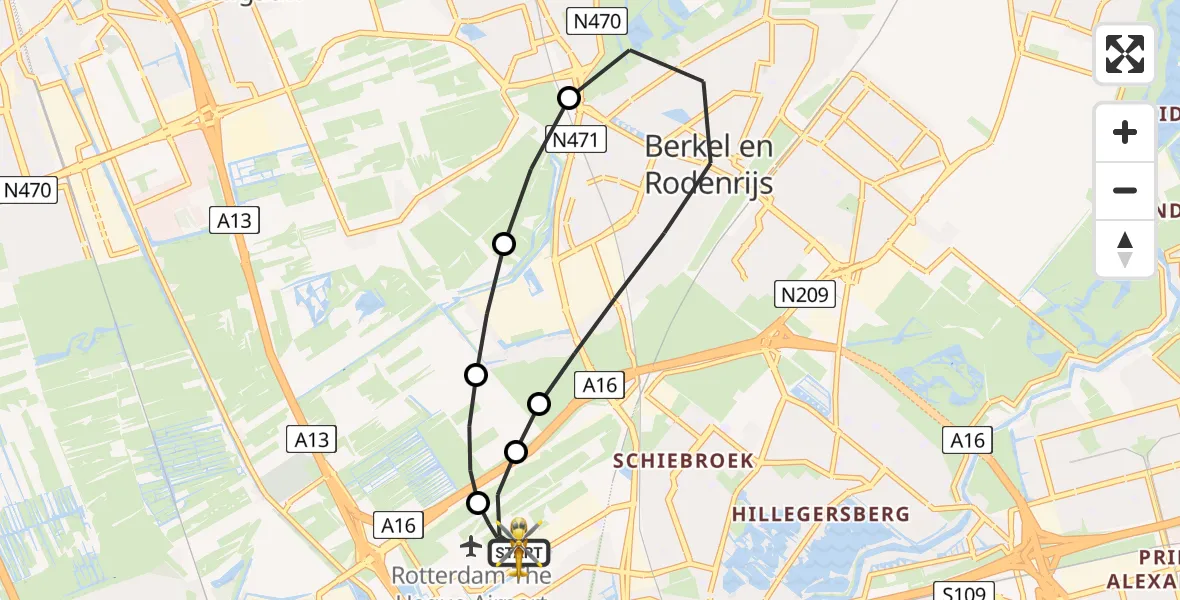 Vluchtroute Traumahelikopter Rotterdam The Hague Airport - Rotterdam The Hague Airport, 26 mei 2026, 01:26