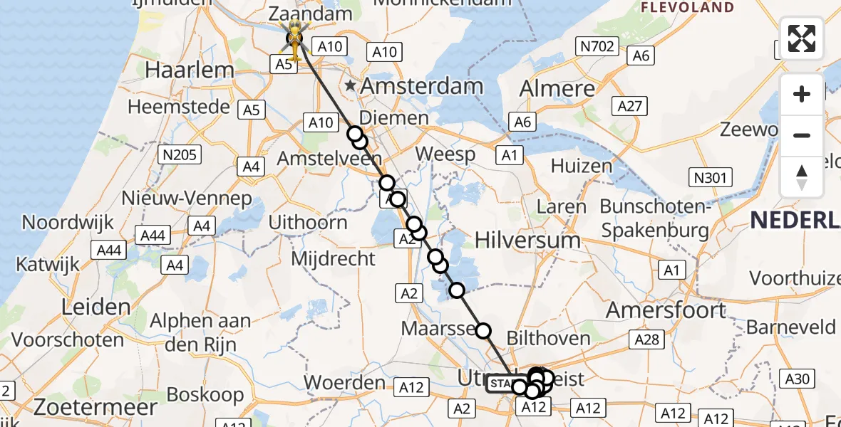 Vluchtroute Traumahelikopter Utrecht - Amsterdam Heliport, 26 mei 2026, 01:41