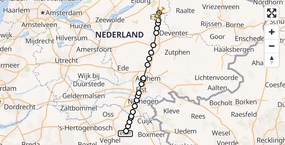 Vluchtroute Traumahelikopter Vliegbasis Volkel - Heerde, 26 mei 2026, 04:49