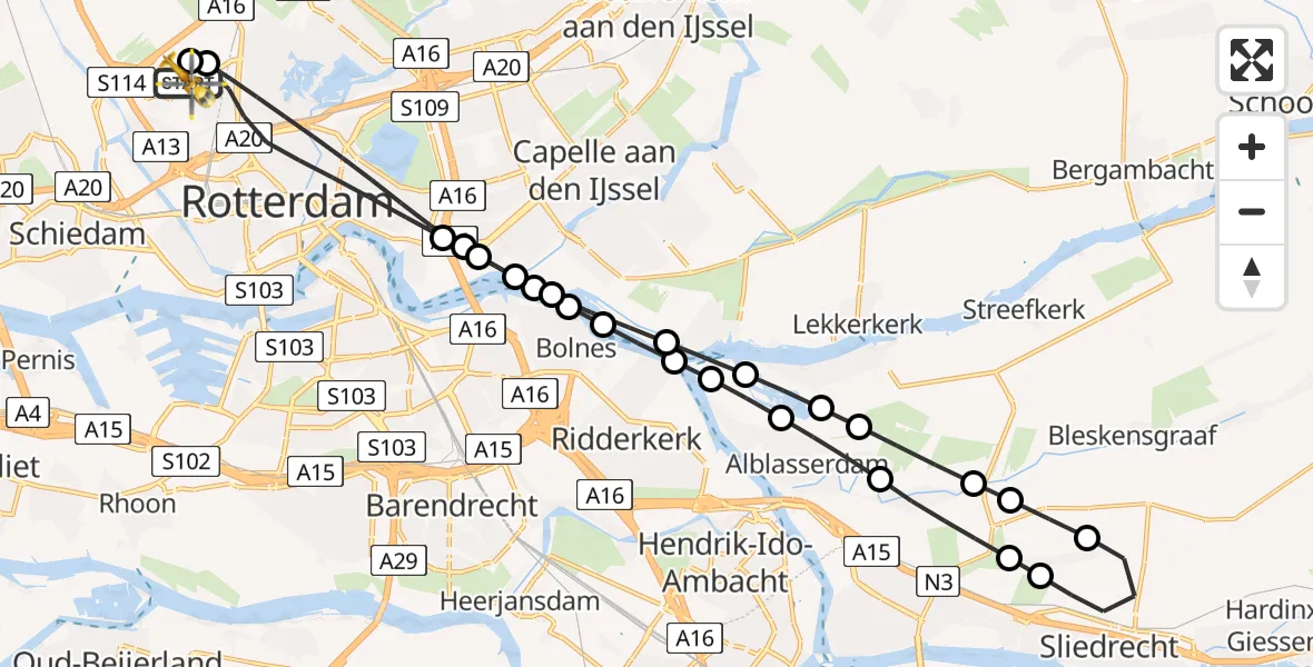Vluchtroute Traumahelikopter Rotterdam The Hague Airport - Rotterdam The Hague Airport, 26 mei 2026, 05:18