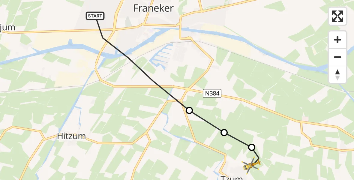 Vluchtroute Traumahelikopter Franeker - Tzum, 26 mei 2026, 07:27