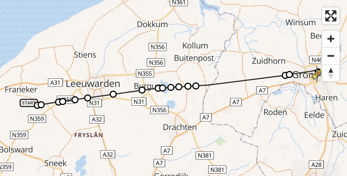 Vluchtroute Traumahelikopter Tzum - Universitair Medisch Centrum Groningen, 26 mei 2026, 08:07