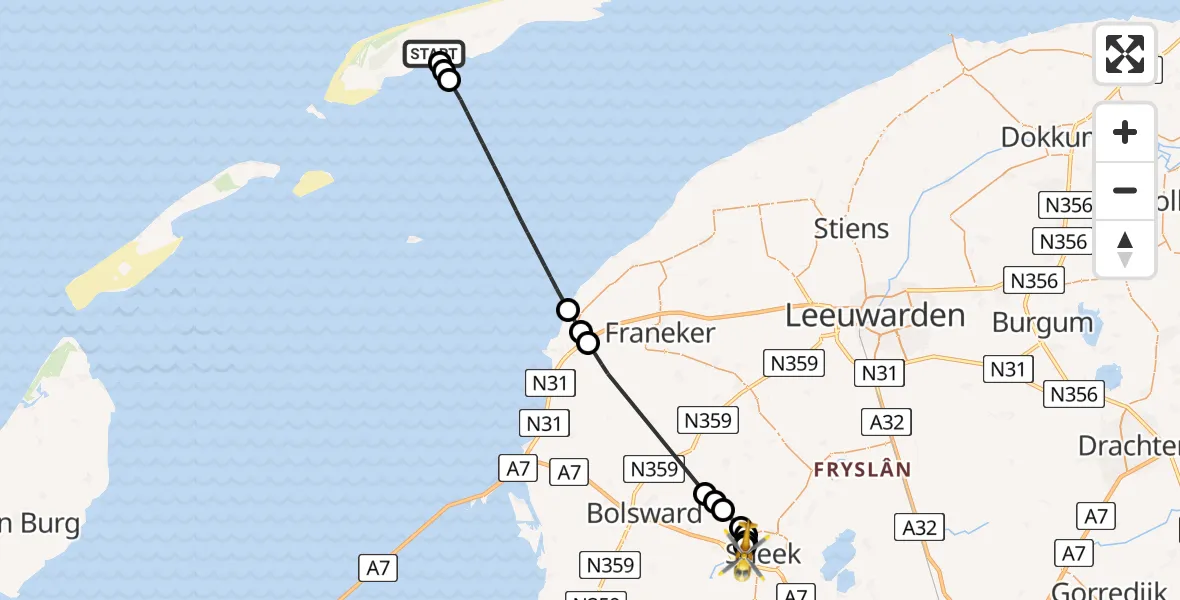 Vluchtroute Ambulancehelikopter Terschelling Heliport - Antonius Hospital Heliport, 26 mei 2026, 08:43