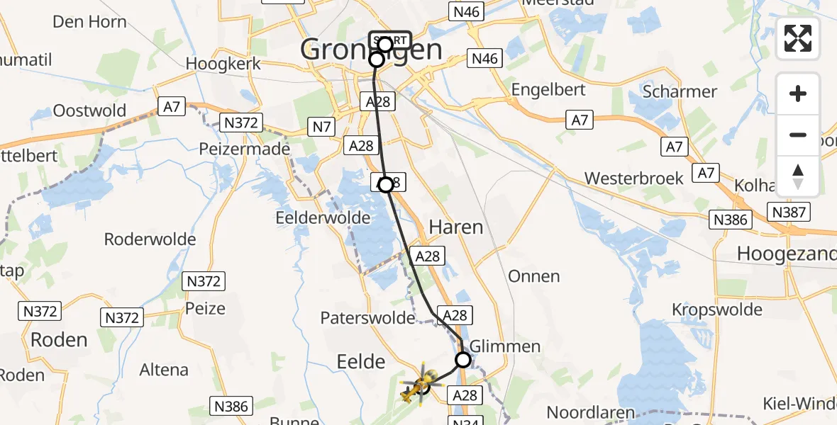 Vluchtroute Traumahelikopter Universitair Medisch Centrum Groningen - Groningen Airport Eelde, 26 mei 2026, 09:06