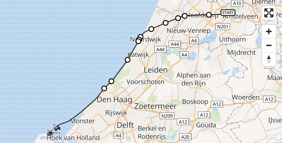 Vluchtroute Politiehelikopter Amsterdam Vliegveld Schiphol - Noordzee, 26 mei 2026, 09:38