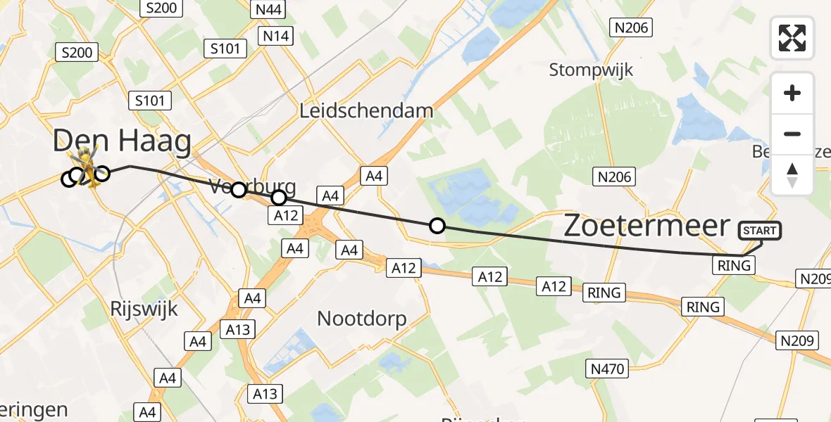 Vluchtroute Traumahelikopter Zoetermeer - HMC Westeinde Heliport, 26 mei 2026, 09:52