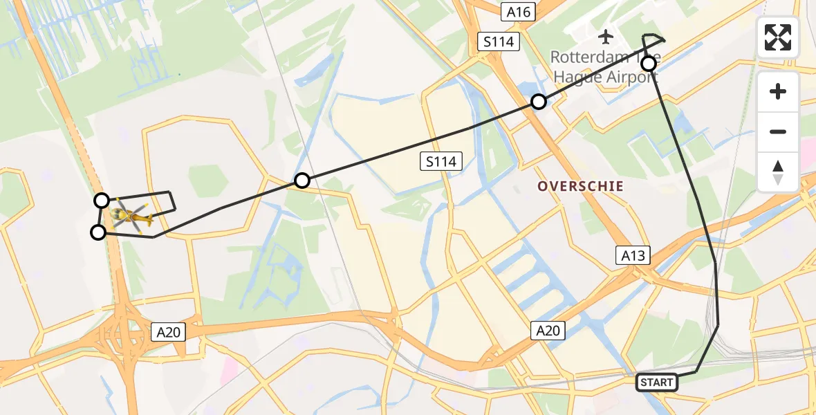 Vluchtroute Traumahelikopter Rotterdam - Schiedam, 26 mei 2026, 11:09