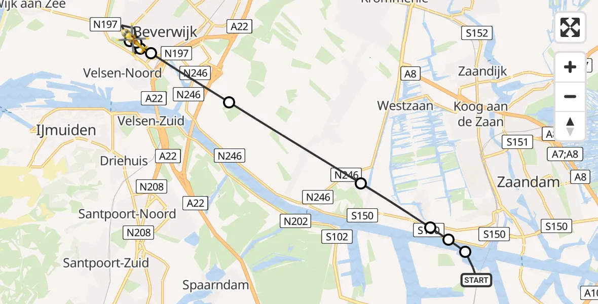 Vluchtroute Traumahelikopter Amsterdam Heliport - Beverwijk, 26 mei 2026, 12:29