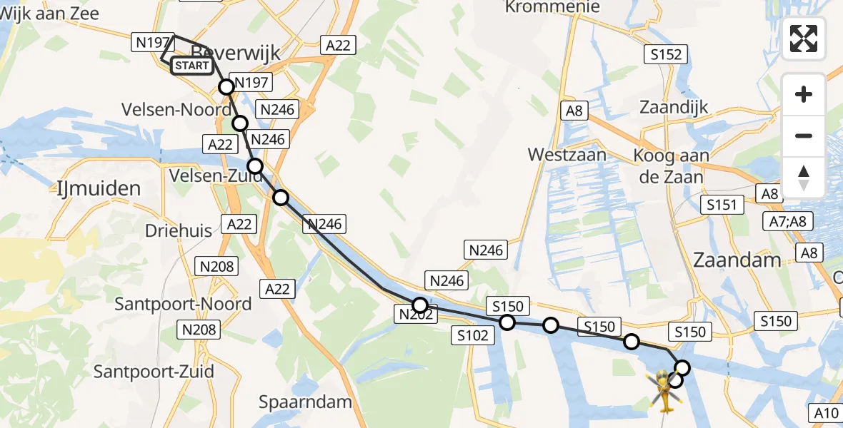 Vluchtroute Traumahelikopter Beverwijk - Amsterdam Heliport, 26 mei 2026, 12:50