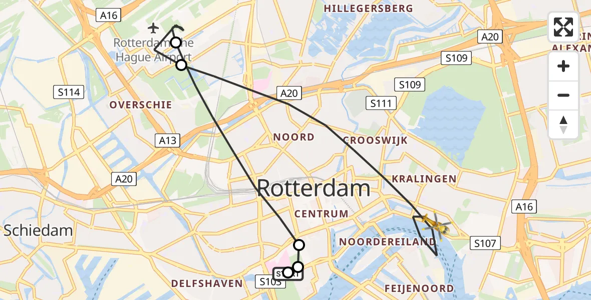 Vluchtroute Traumahelikopter Leids Universitair Medisch Centrum (LUMC) - Rotterdam, 26 mei 2026, 13:19