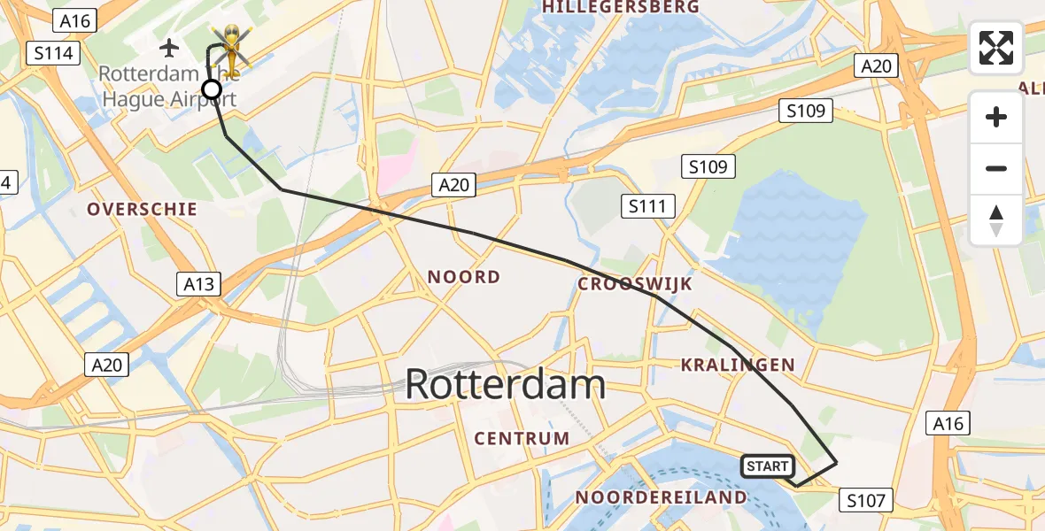Vluchtroute Traumahelikopter Rotterdam - Rotterdam The Hague Airport, 26 mei 2026, 13:37