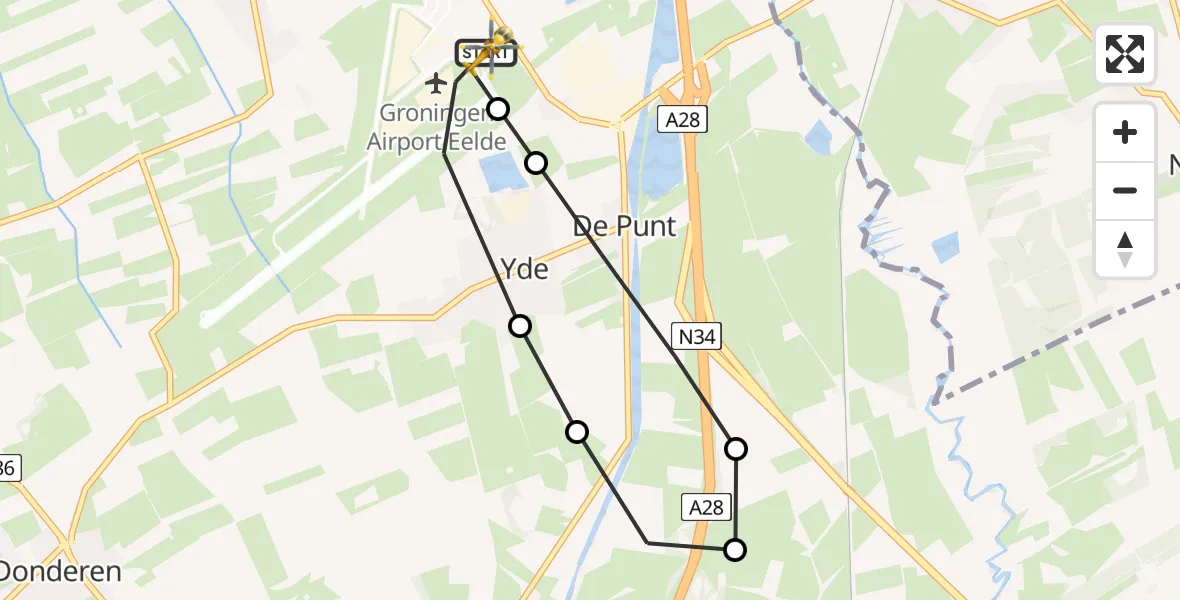 Vluchtroute Traumahelikopter Groningen Airport Eelde - Groningen Airport Eelde, 26 mei 2026, 15:05