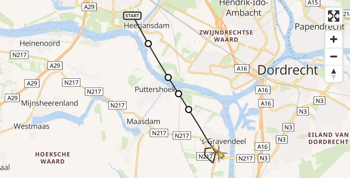 Vluchtroute Traumahelikopter Barendrecht - 's-Gravendeel, 26 mei 2026, 16:14