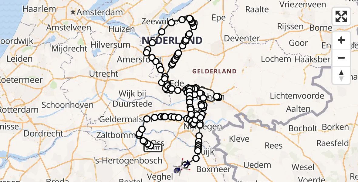 Vluchtroute Politiehelikopter Oss - Vliegbasis Volkel, 26 mei 2026, 16:14