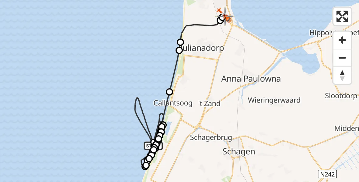 Vluchtroute Kustwachthelikopter Noordzee - Militair vliegveld De Kooy / Den Helder Airport, 26 mei 2026, 17:33