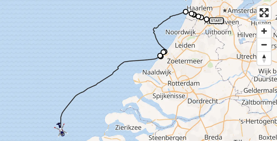 Vluchtroute Politiehelikopter Amsterdam Vliegveld Schiphol - Noordzee, 26 mei 2026, 17:47
