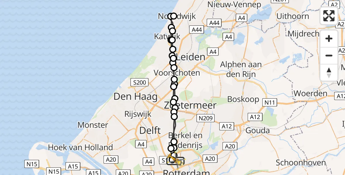 Vluchtroute Traumahelikopter Rotterdam The Hague Airport - Rotterdam The Hague Airport, 26 mei 2026, 18:18
