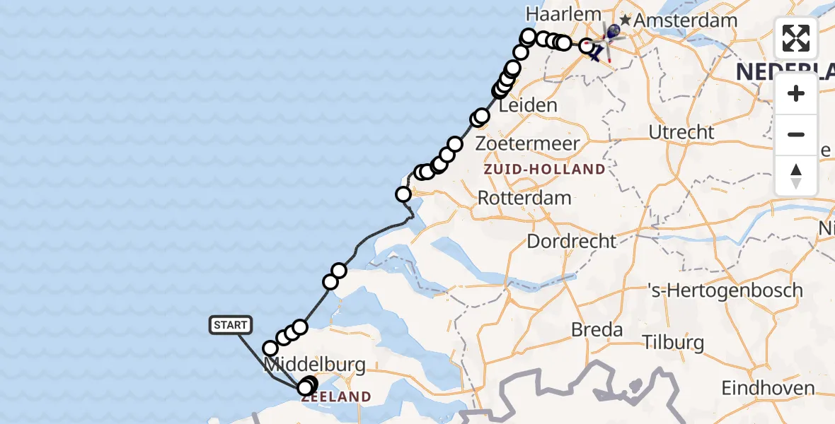 Vluchtroute Politiehelikopter Noordzee - Amsterdam Vliegveld Schiphol, 26 mei 2026, 18:36