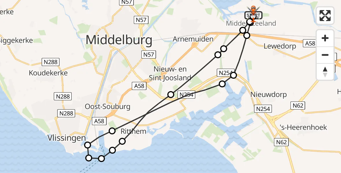 Vluchtroute Kustwachthelikopter Vliegveld Midden-Zeeland - Vliegveld Midden-Zeeland, 26 mei 2026, 21:00