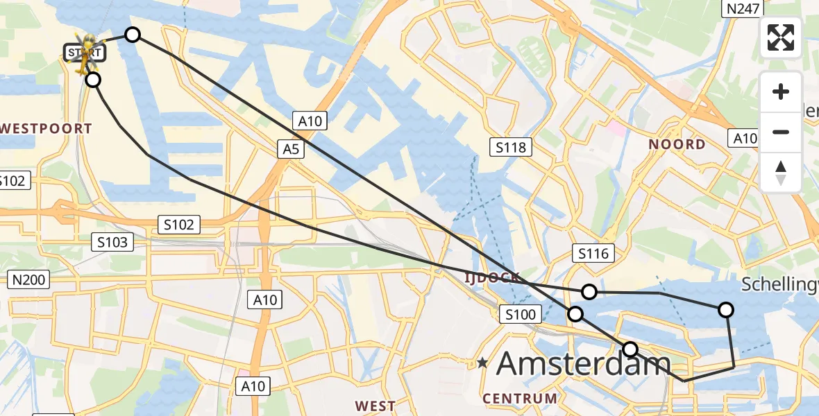 Vluchtroute Traumahelikopter Amsterdam Heliport - Amsterdam Heliport, 26 mei 2026, 23:38