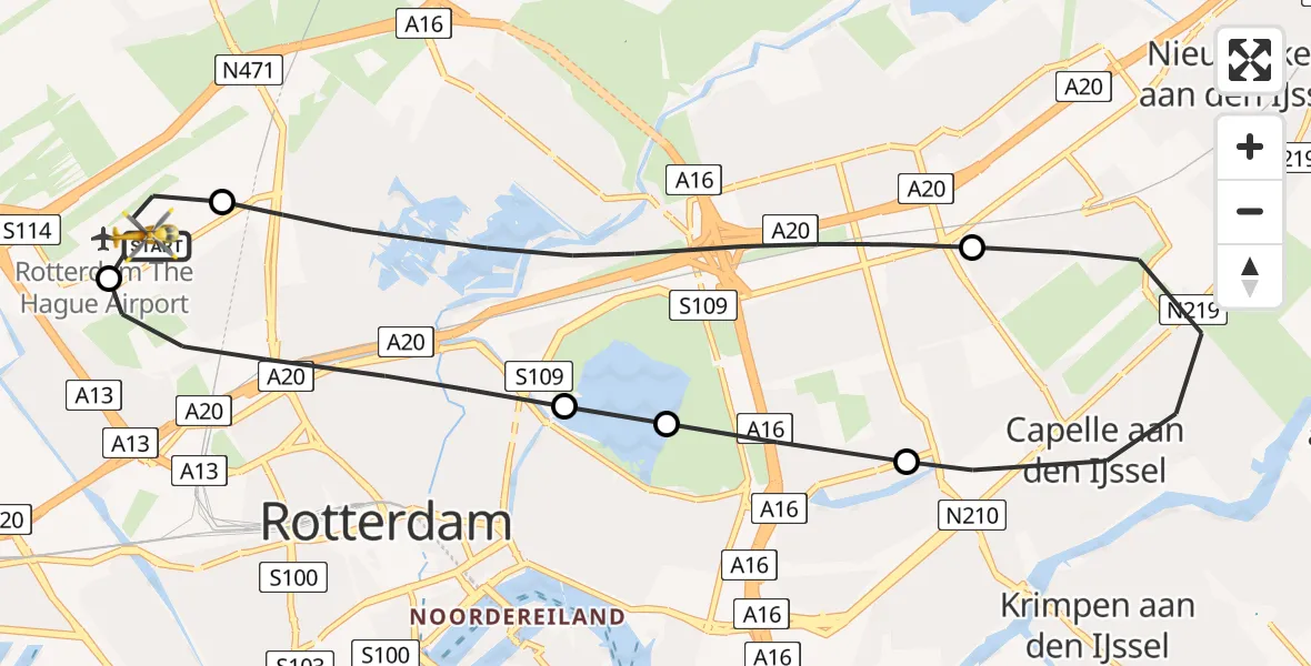 Vluchtroute Traumahelikopter Rotterdam The Hague Airport - Rotterdam The Hague Airport, 27 mei 2026, 05:18