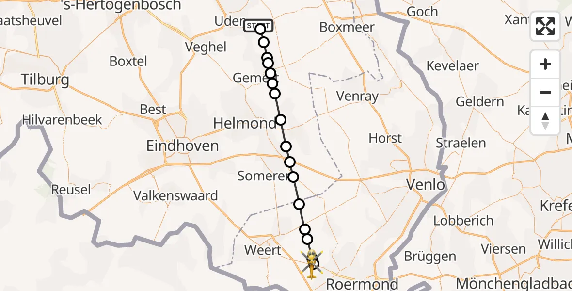Vluchtroute Traumahelikopter Vliegbasis Volkel - Kelpen-Oler, 27 mei 2026, 06:30