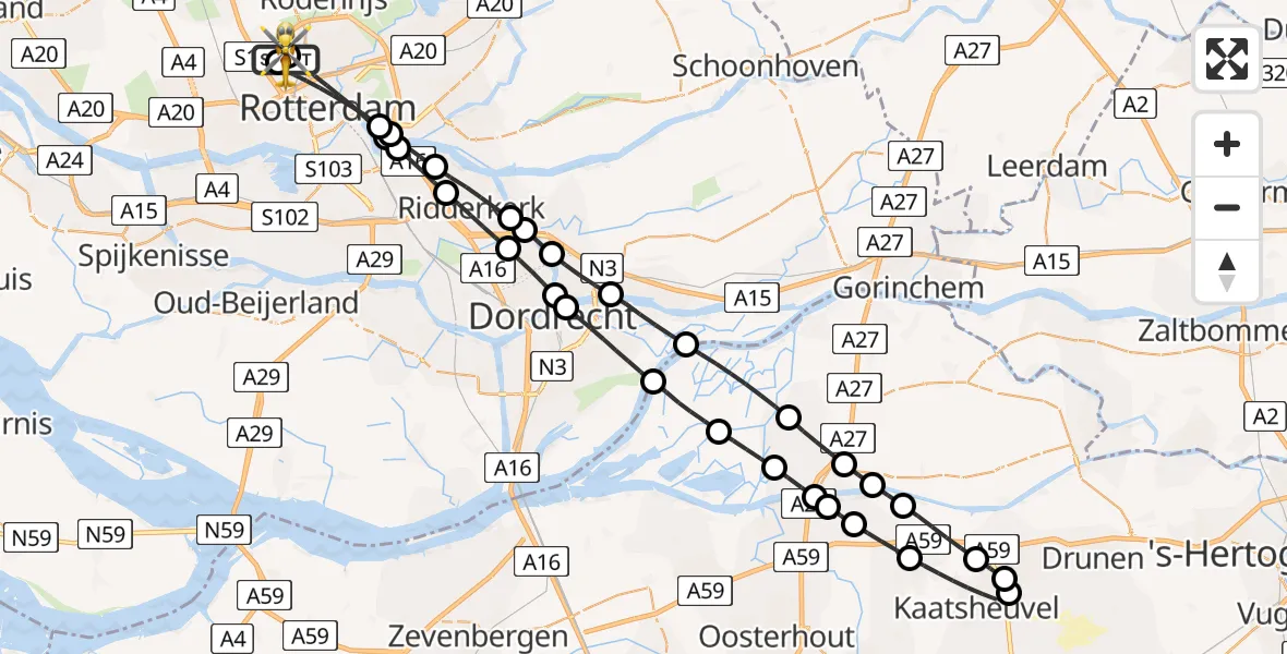 Vluchtroute Traumahelikopter Rotterdam The Hague Airport - Rotterdam The Hague Airport, 27 mei 2026, 06:32