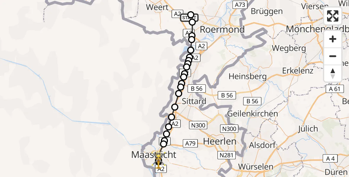 Vluchtroute Traumahelikopter Kelpen-Oler - Maastricht UMC+, 27 mei 2026, 07:17