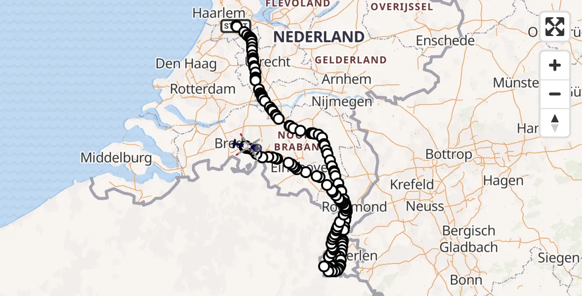 Vluchtroute Politiehelikopter Amsterdam Vliegveld Schiphol - Vliegbasis Gilze Rijen, 27 mei 2026, 08:05