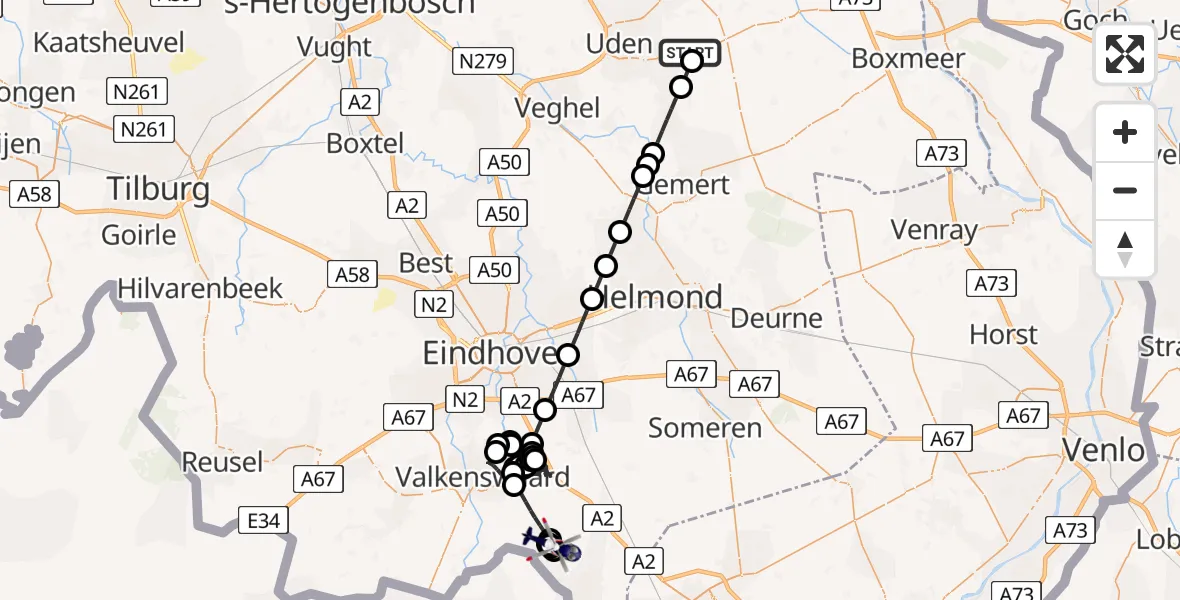 Vluchtroute Politiehelikopter Vliegbasis Volkel - Soerendonk, 27 mei 2026, 08:34