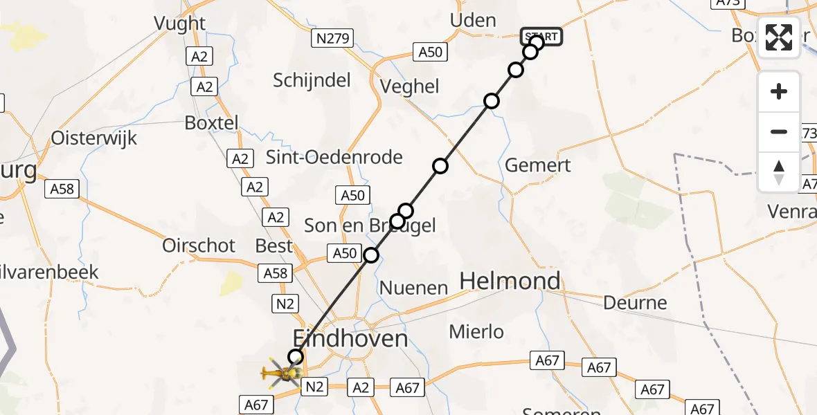 Vluchtroute Traumahelikopter Vliegbasis Volkel - Veldhoven, 27 mei 2026, 08:36
