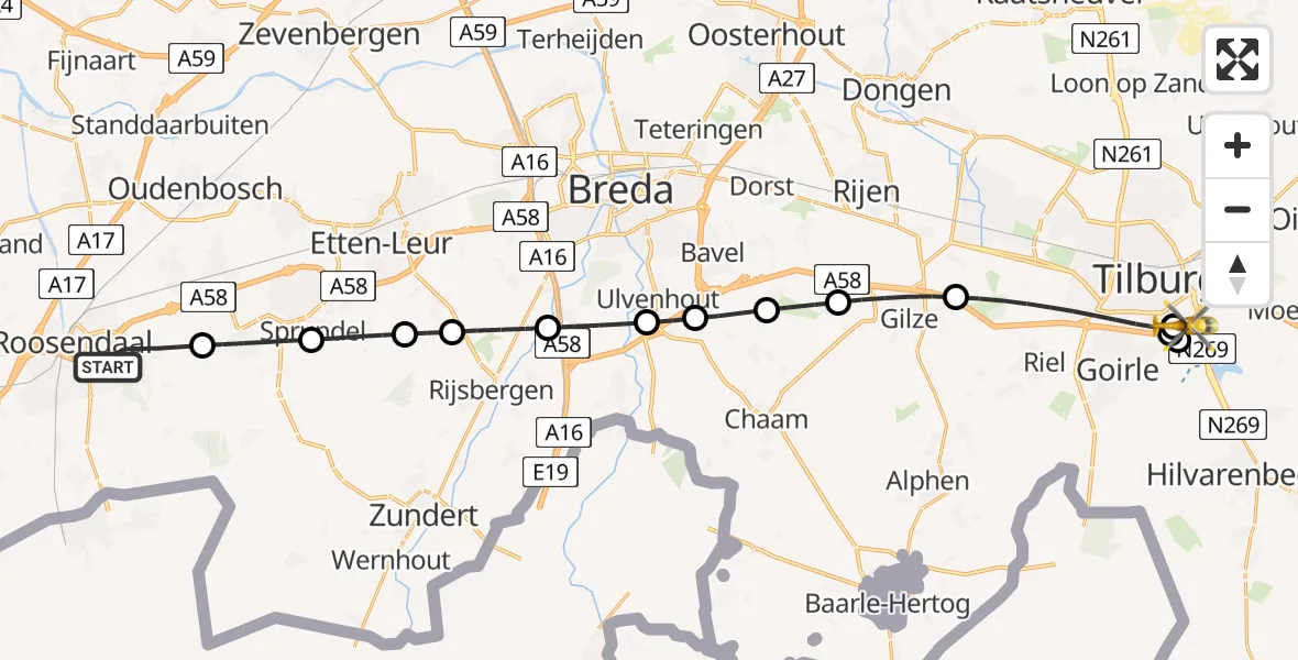 Vluchtroute Traumahelikopter Roosendaal - St. Elisabeth Hospital Heliport, 27 mei 2026, 08:39