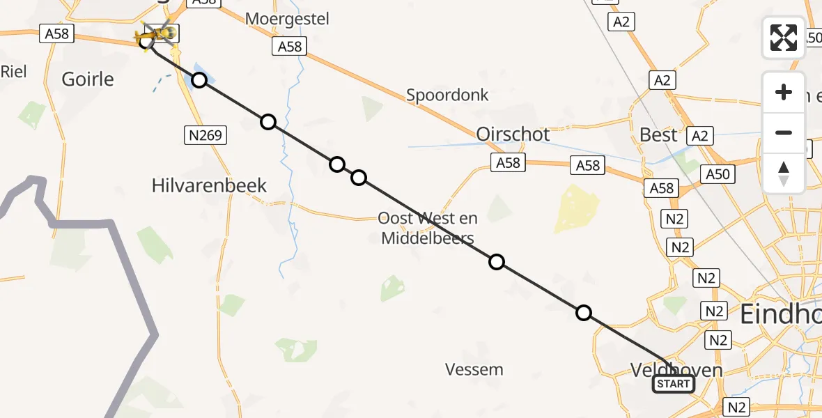 Vluchtroute Traumahelikopter Veldhoven - St. Elisabeth Hospital Heliport, 27 mei 2026, 09:10