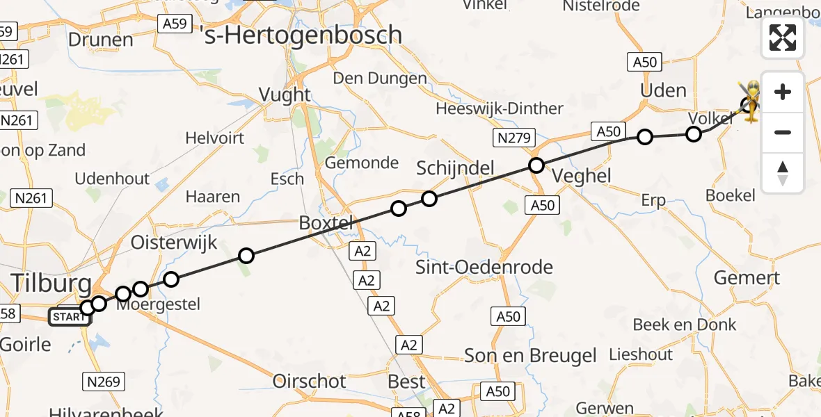 Vluchtroute Traumahelikopter St. Elisabeth Hospital Heliport - Vliegbasis Volkel, 27 mei 2026, 09:45