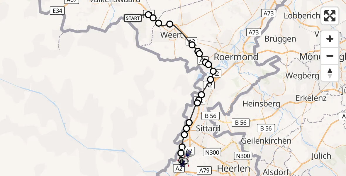 Vluchtroute Politiehelikopter Soerendonk - Maastricht Aachen Airport, 27 mei 2026, 09:48