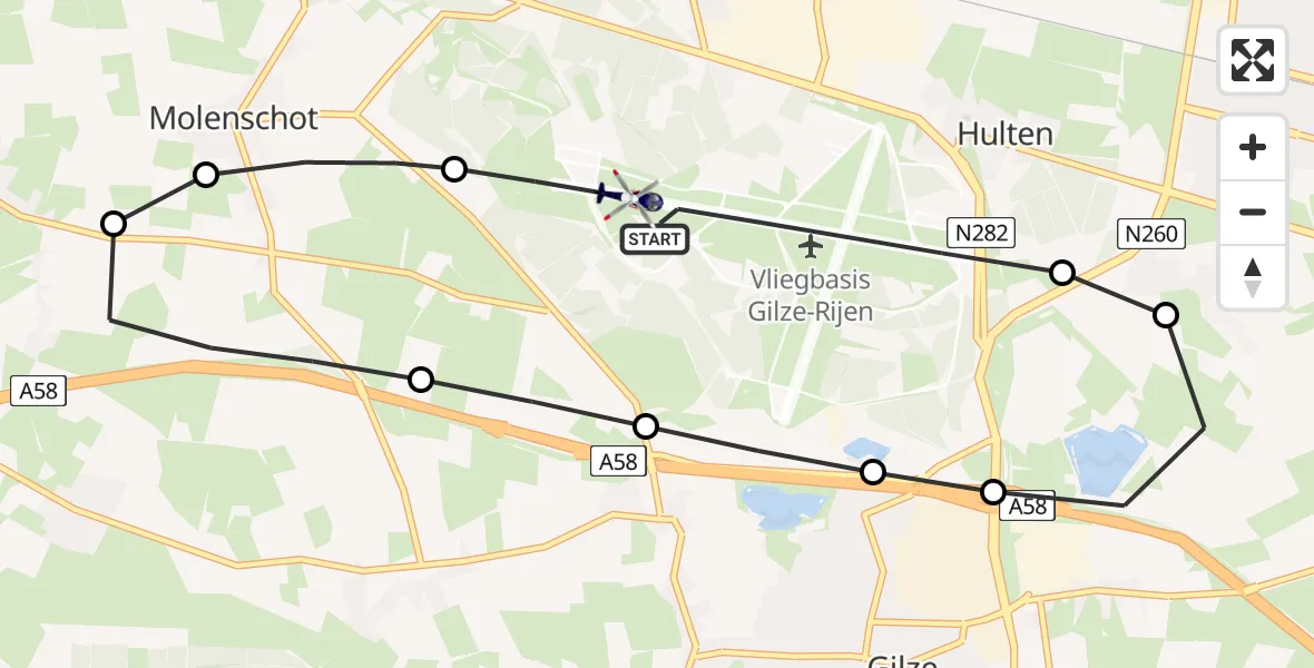 Vluchtroute Politiehelikopter Vliegbasis Gilze Rijen - Vliegbasis Gilze Rijen, 27 mei 2026, 11:31