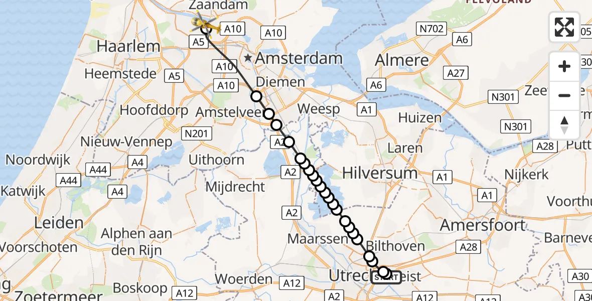 Vluchtroute Traumahelikopter Universitair Medisch Centrum Utrecht - Amsterdam Heliport, 27 mei 2026, 11:31