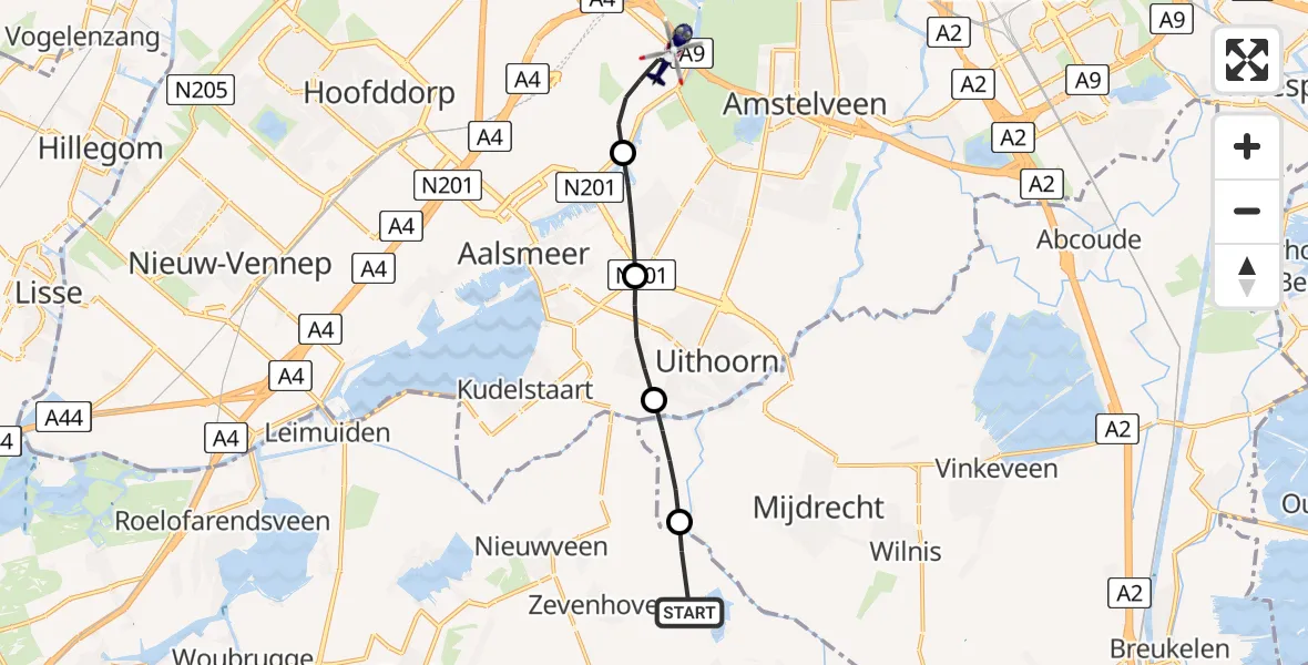 Vluchtroute Politiehelikopter Zevenhoven - Amsterdam Vliegveld Schiphol, 27 mei 2026, 12:03