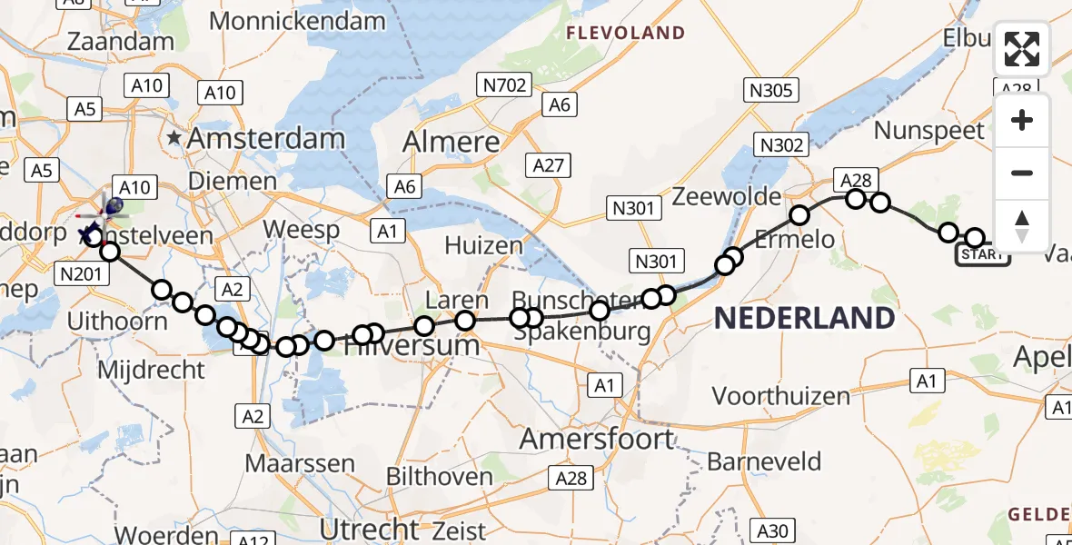 Vluchtroute Politiehelikopter Elspeet - Amsterdam Vliegveld Schiphol, 27 mei 2026, 12:44