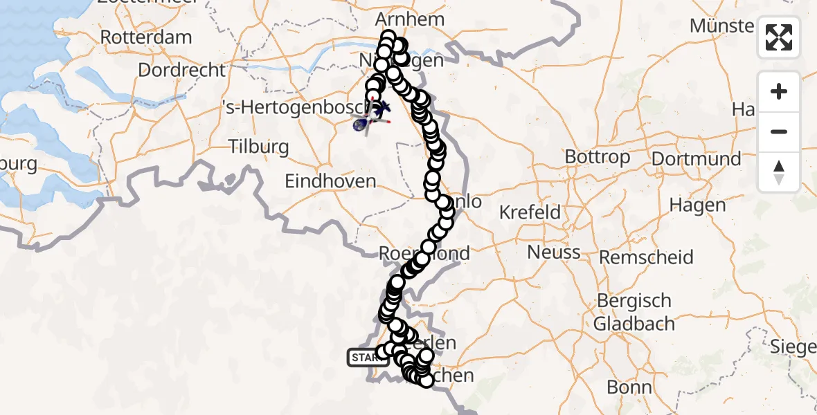 Vluchtroute Politiehelikopter Maastricht - Vliegbasis Volkel, 27 mei 2026, 12:53