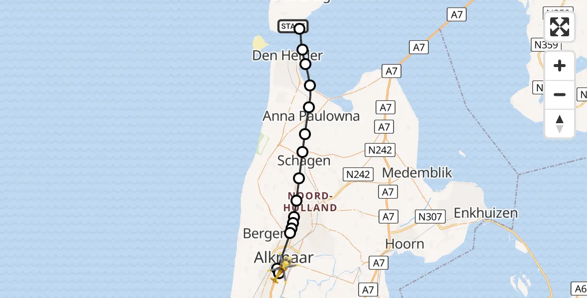 Vluchtroute Ambulancehelikopter Den Hoorn - Alkmaar, 27 mei 2026, 12:54