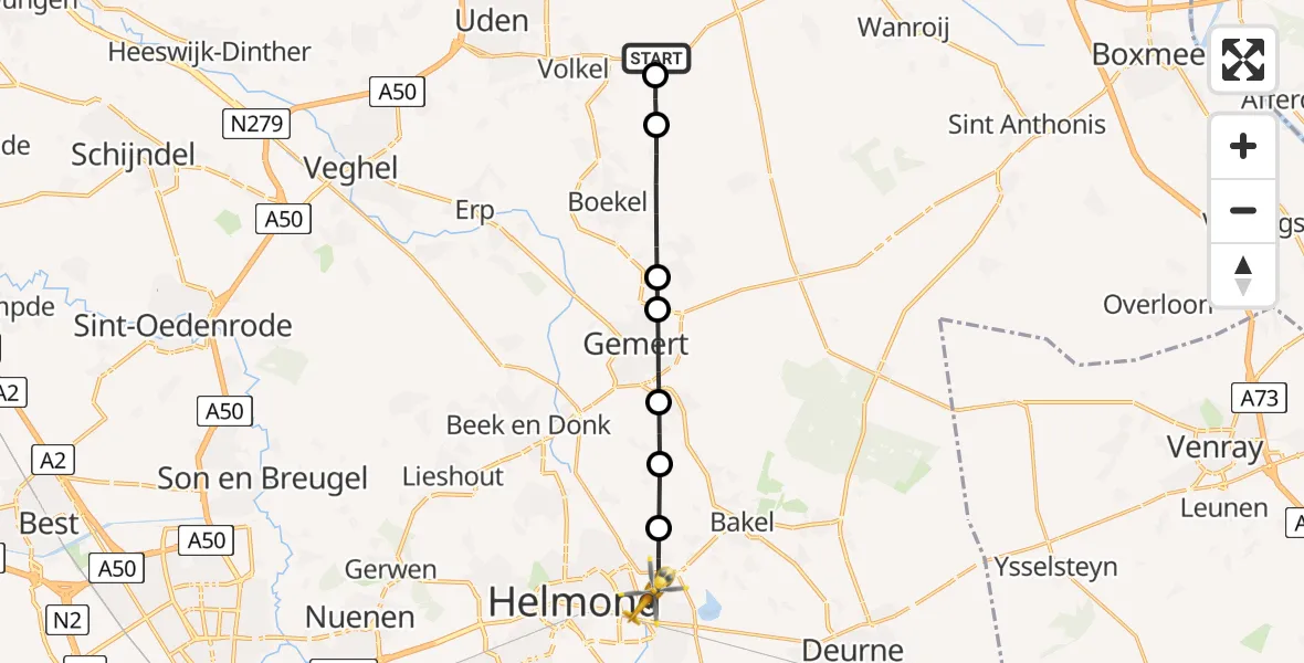 Vluchtroute Traumahelikopter Vliegbasis Volkel - Helmond, 27 mei 2026, 13:07