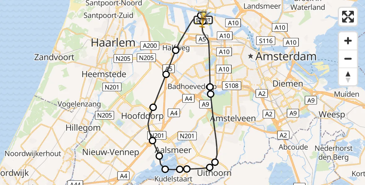 Vluchtroute Traumahelikopter Amsterdam Heliport - Amsterdam Heliport, 27 mei 2026, 13:15