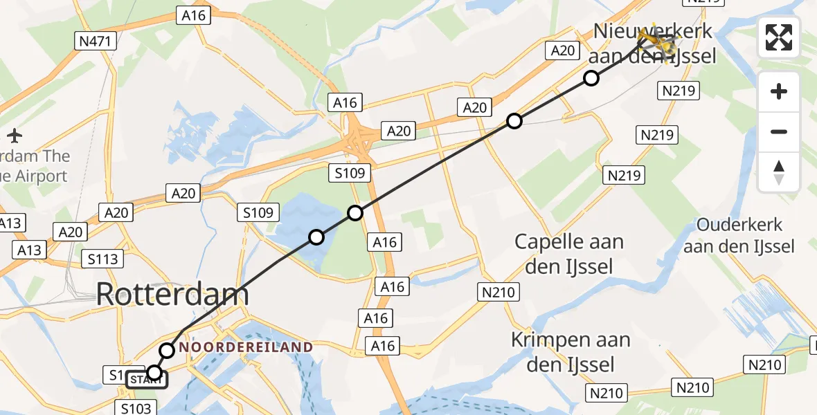 Vluchtroute Traumahelikopter Erasmus MC - Nieuwerkerk aan den IJssel, 27 mei 2026, 14:14