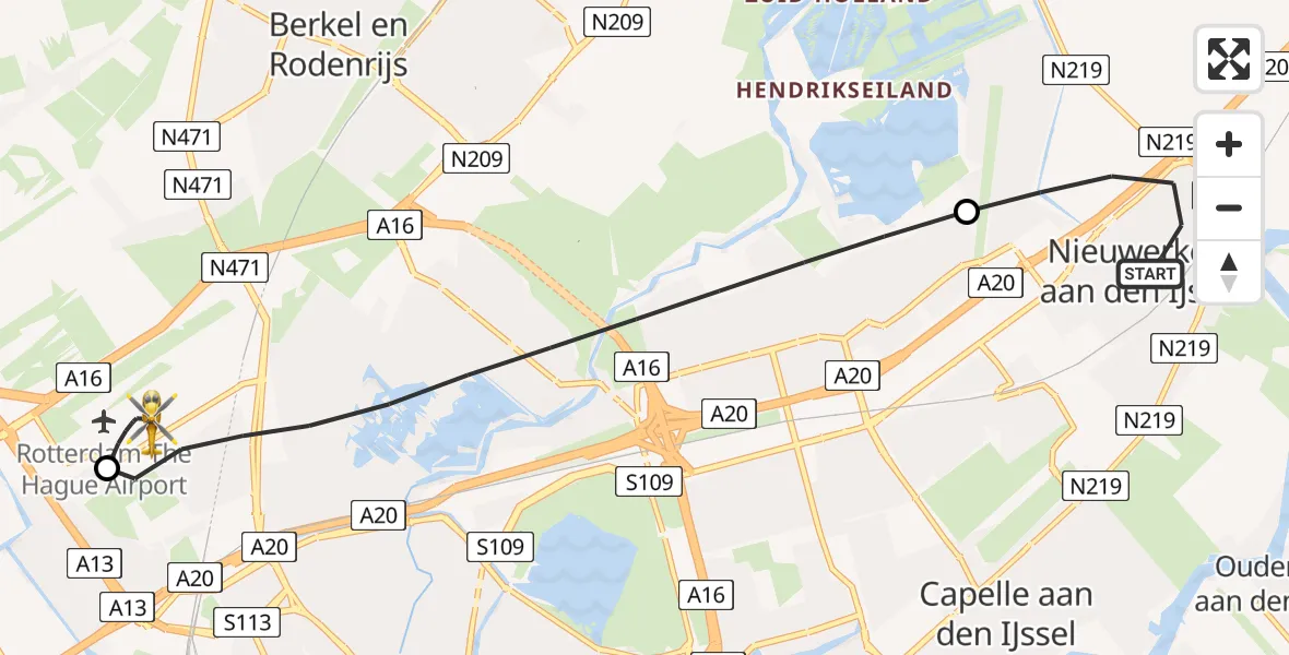 Vluchtroute Traumahelikopter Nieuwerkerk aan den IJssel - Rotterdam The Hague Airport, 27 mei 2026, 14:47
