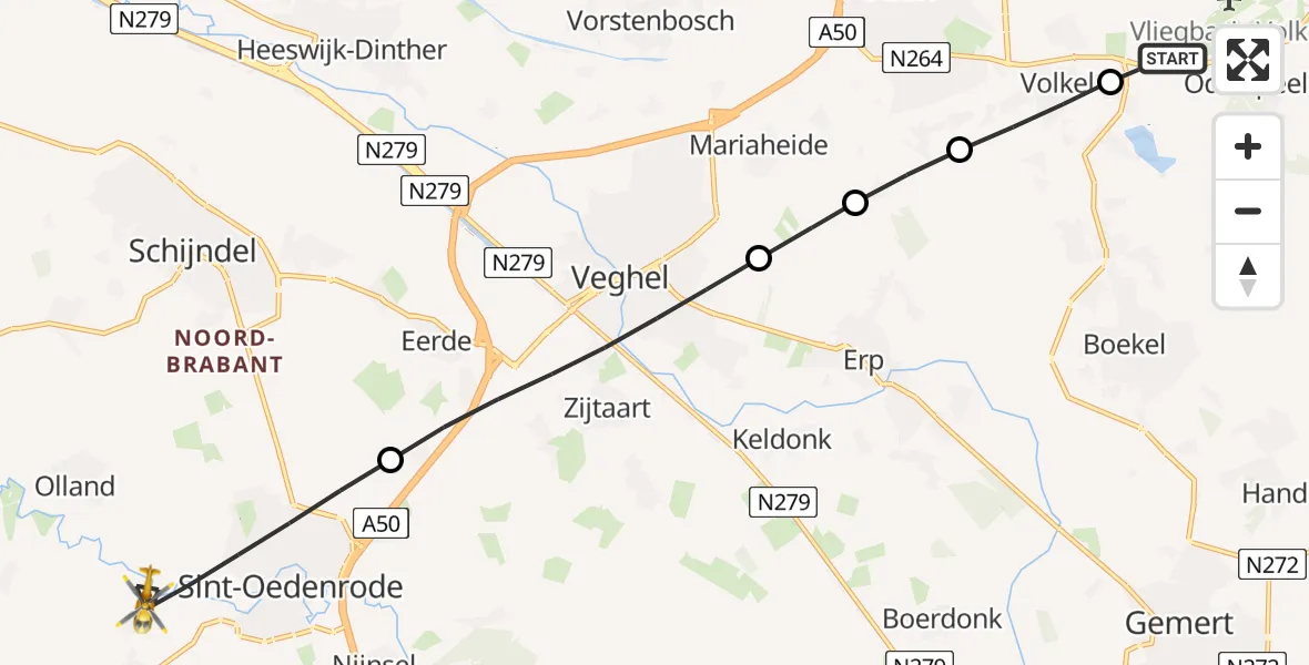 Vluchtroute Traumahelikopter Vliegbasis Volkel - Sint-Oedenrode, 27 mei 2026, 15:00